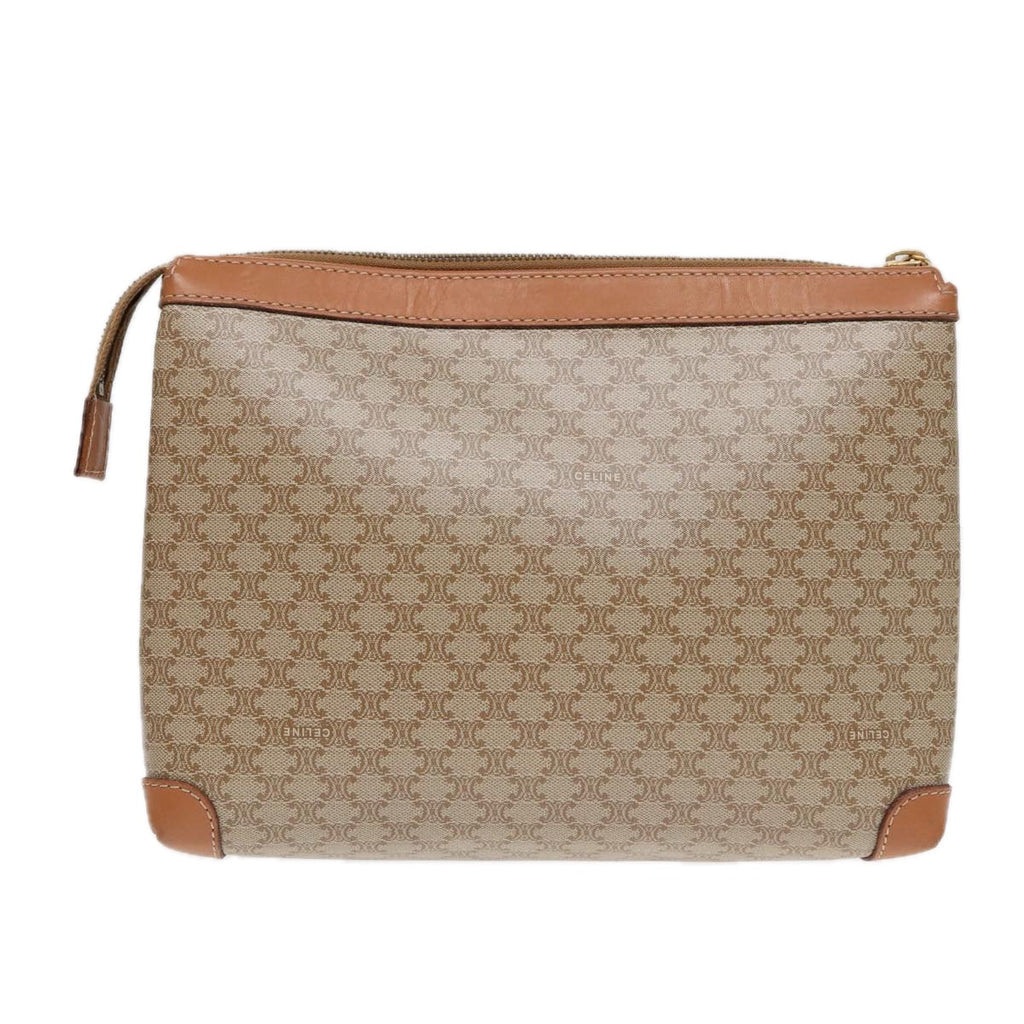 CELINE Macadam Canvas Clutch Bag Beige Gold Auth 88526