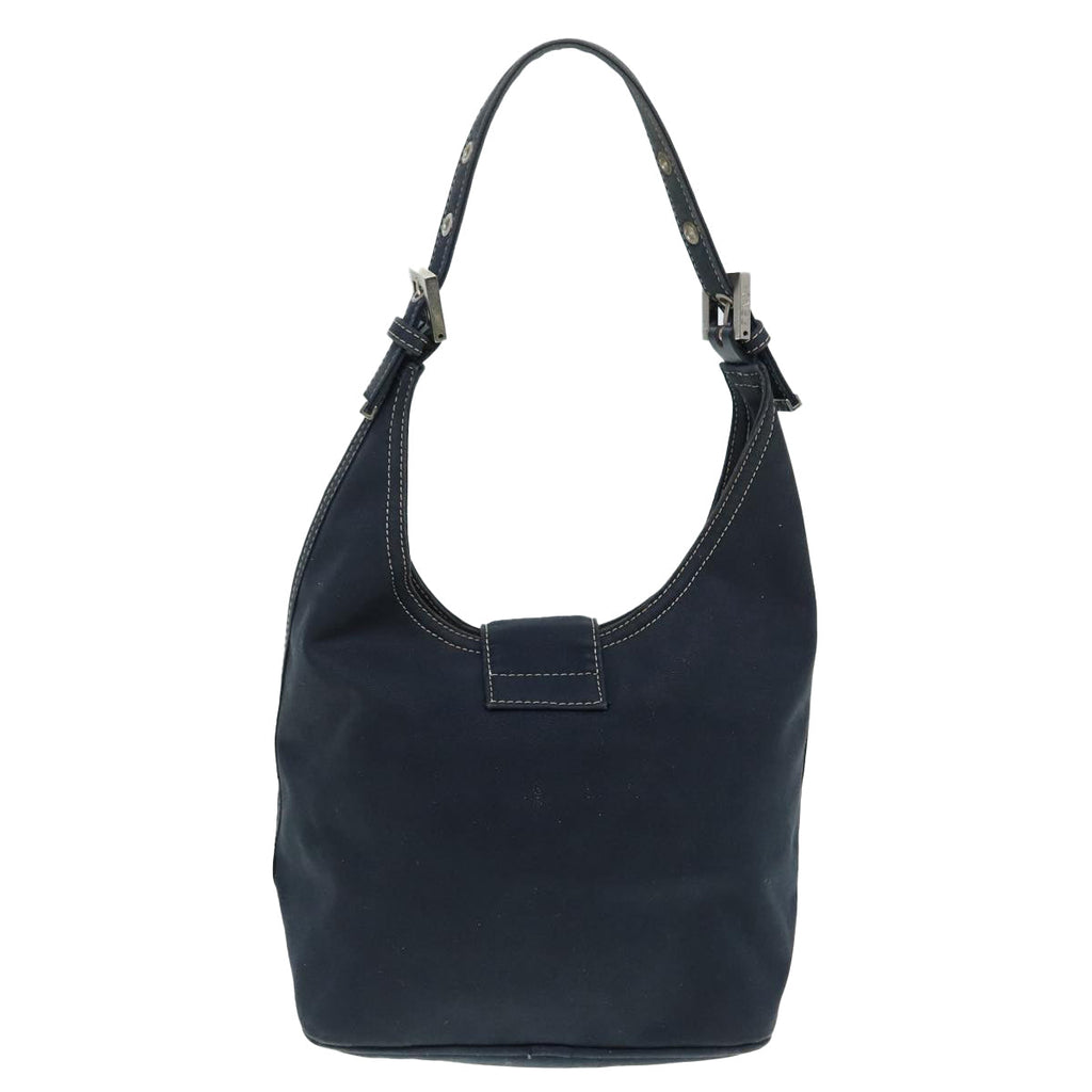 FENDI Mamma Baguette Shoulder Bag Canvas Navy Silver88583