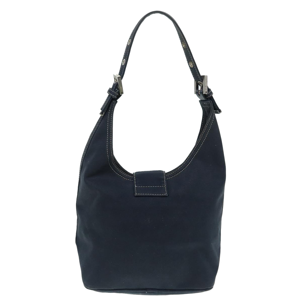FENDI Mamma Baguette Shoulder Bag Canvas Navy Silver88583