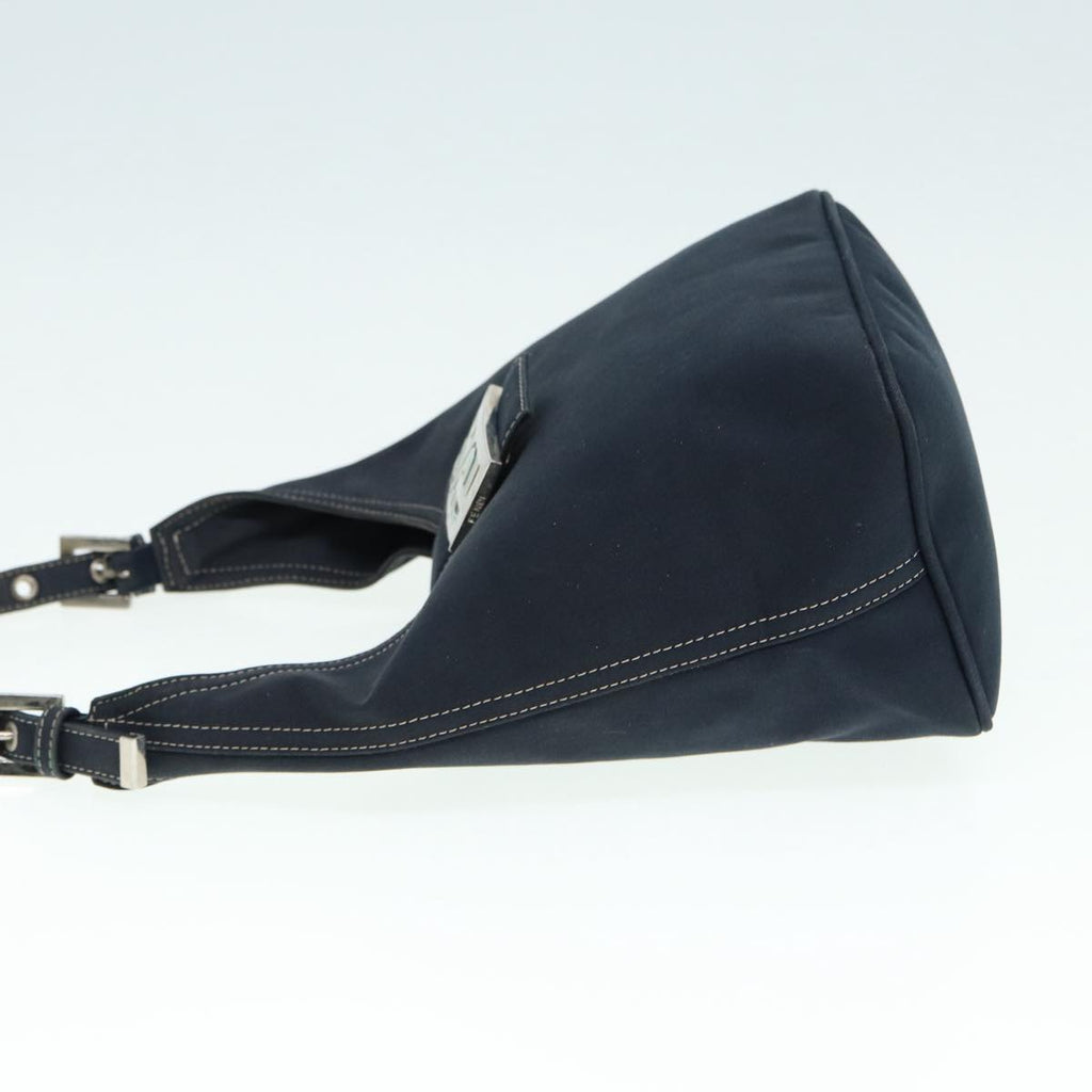 FENDI Mamma Baguette Shoulder Bag Canvas Navy Silver88583