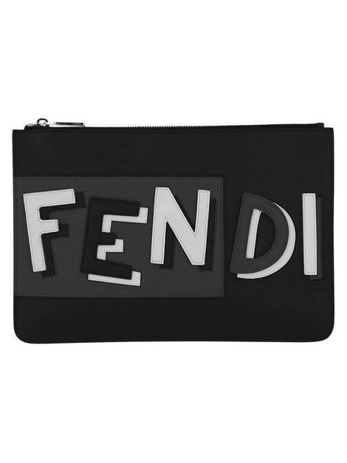 Fendi Logo Leather Clutch Bag Black