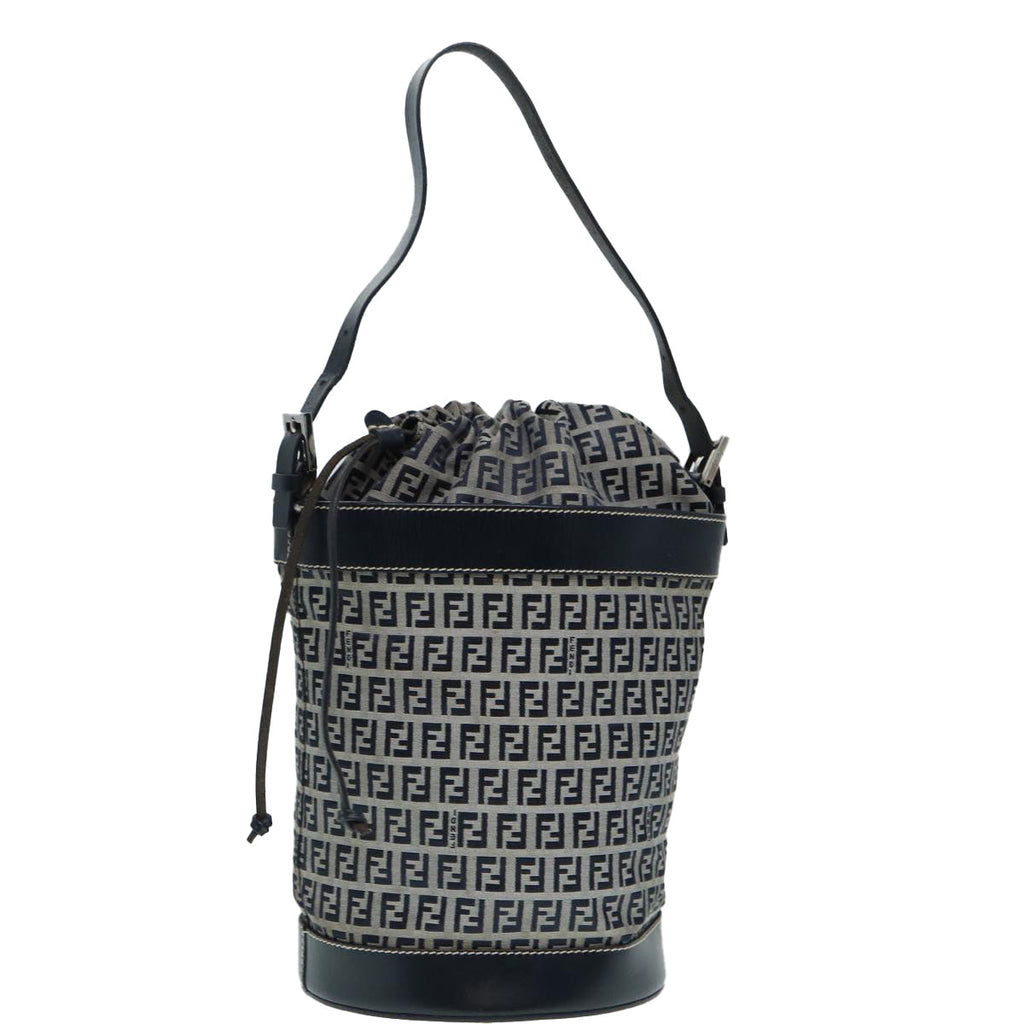 FENDI Zucchino Canvas Shoulder Bag Navy Silver88663