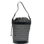 FENDI Zucchino Canvas Shoulder Bag Navy Silver88663