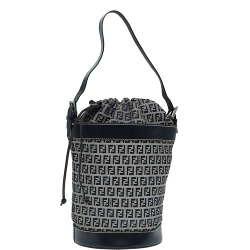 FENDI Zucchino Canvas Shoulder Bag Navy Silver88663