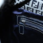 FENDI Zucchino Canvas Shoulder Bag Navy Silver88663