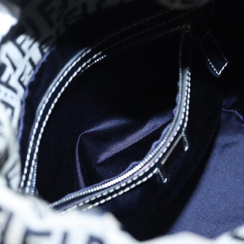 FENDI Zucchino Canvas Shoulder Bag Navy Silver88663
