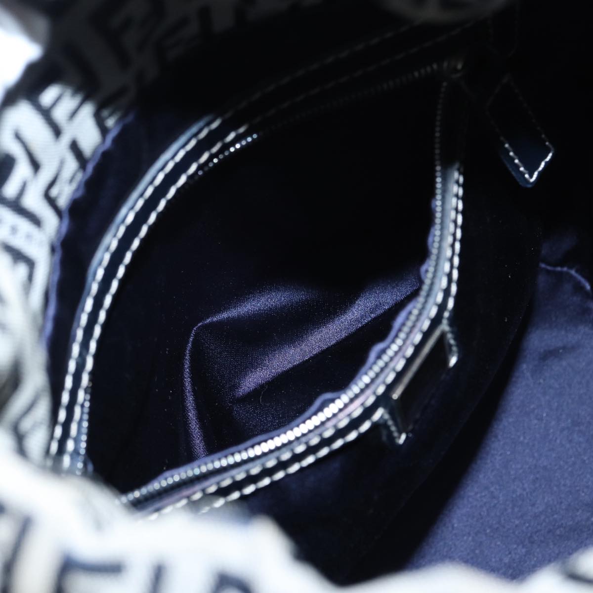 FENDI Zucchino Canvas Shoulder Bag Navy Silver88663
