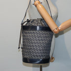 FENDI Zucchino Canvas Shoulder Bag Navy Silver88663