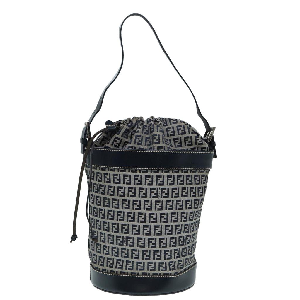 FENDI Zucchino Canvas Shoulder Bag Navy Silver88663