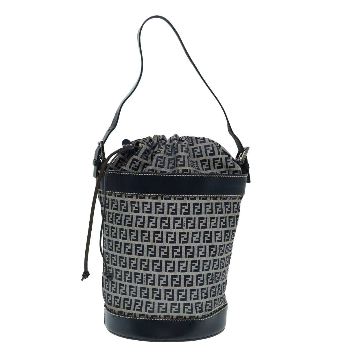 FENDI Zucchino Canvas Shoulder Bag Navy Silver88663