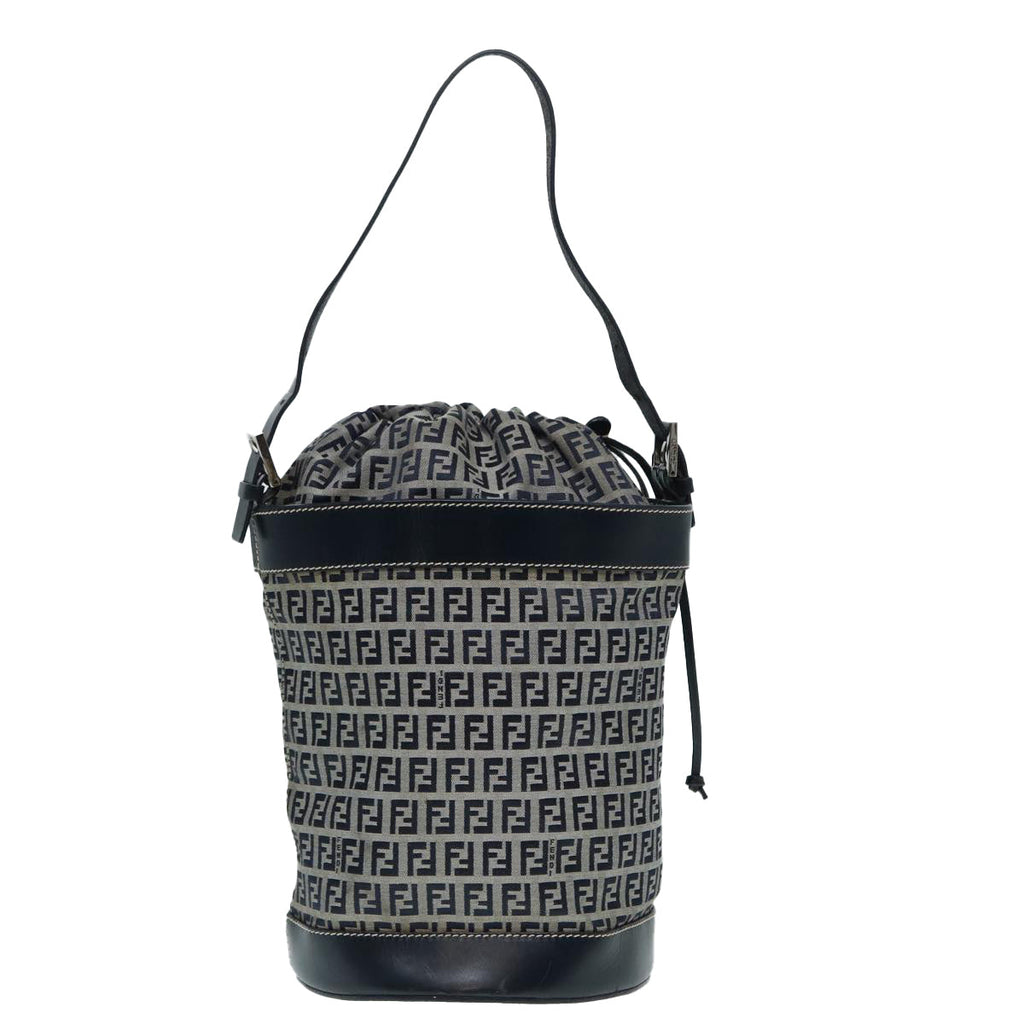 FENDI Zucchino Canvas Shoulder Bag Navy Silver88663
