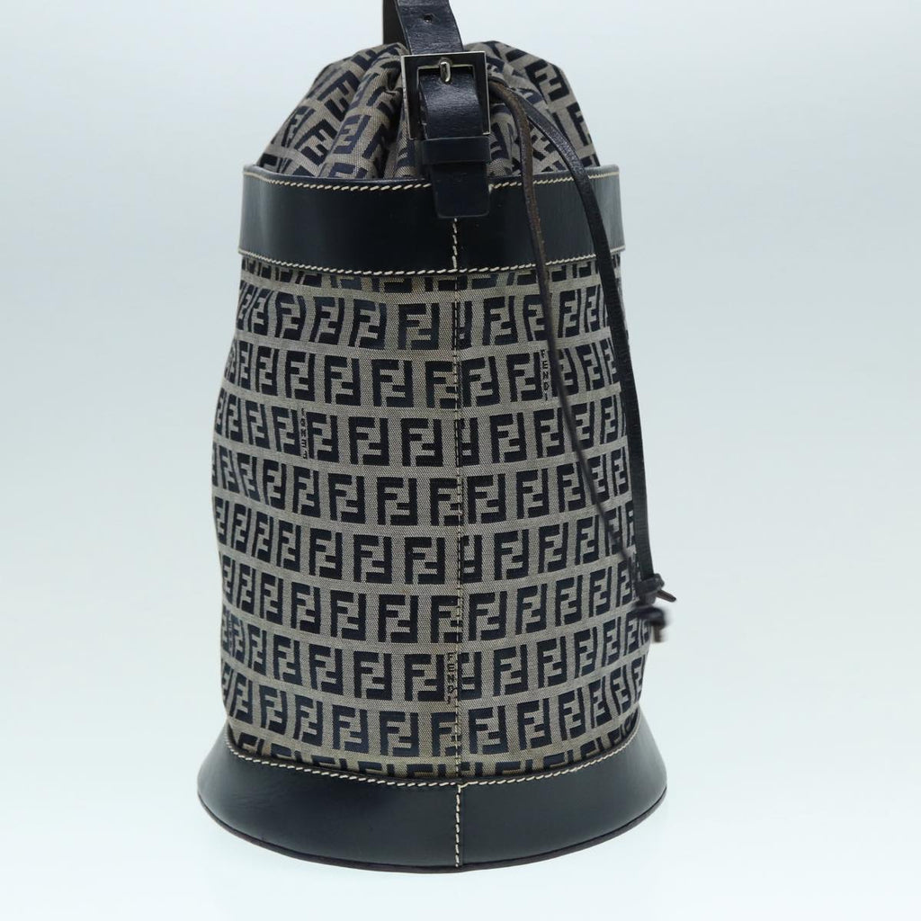 FENDI Zucchino Canvas Shoulder Bag Navy Silver88663