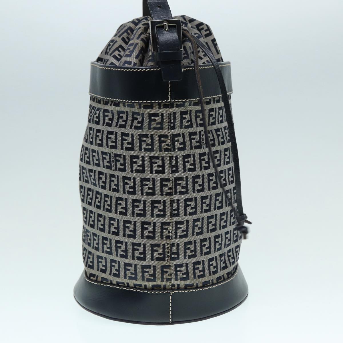 FENDI Zucchino Canvas Shoulder Bag Navy Silver88663