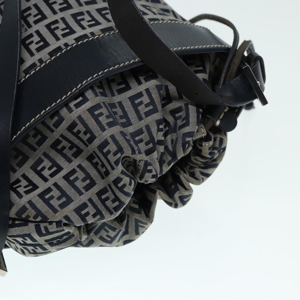 FENDI Zucchino Canvas Shoulder Bag Navy Silver88663