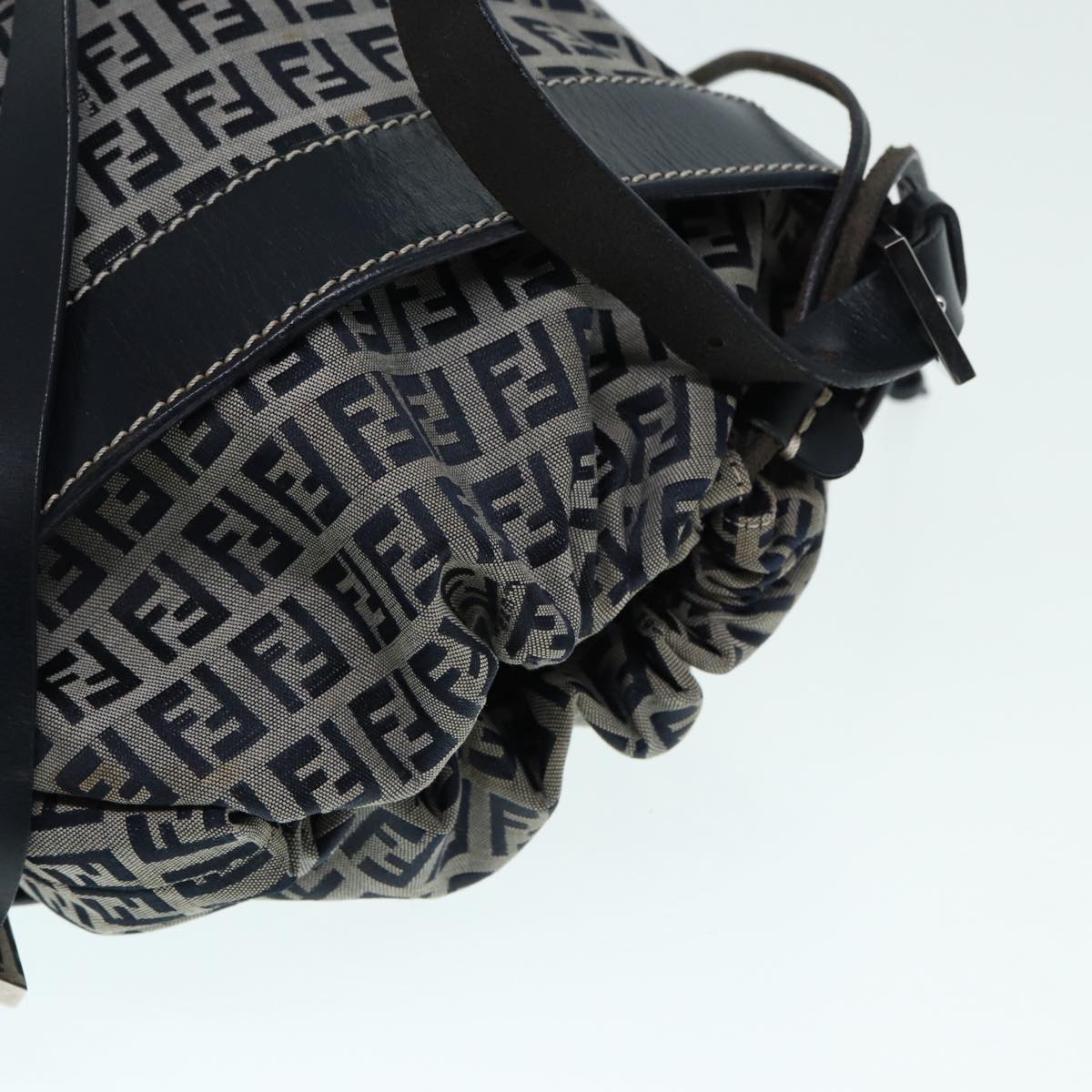 FENDI Zucchino Canvas Shoulder Bag Navy Silver88663