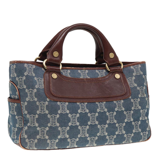 CELINE Paris Macadam Canvas boogie Hand Bag Blue Gold Auth 88761