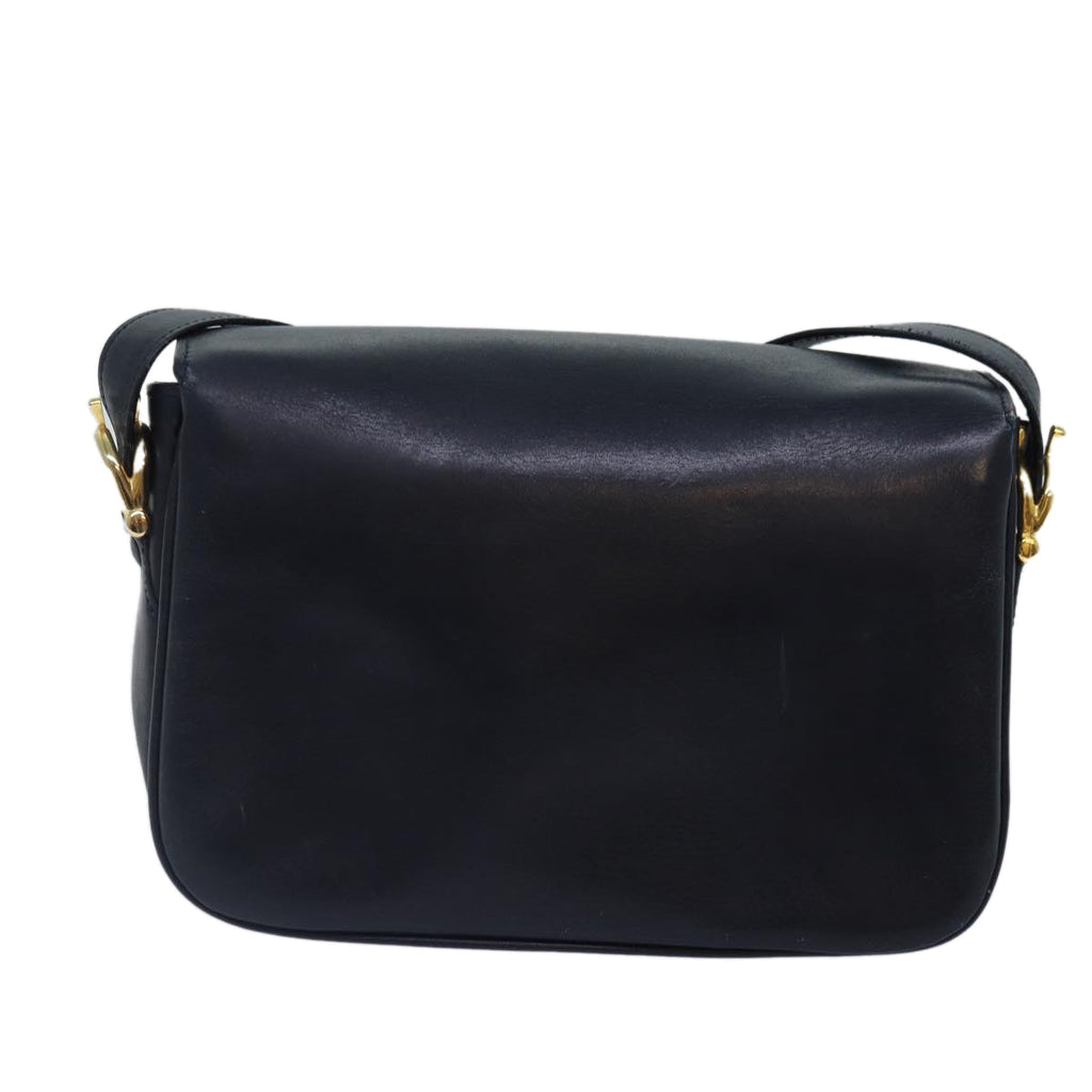 CELINE Shoulder Bag Leather Navy Gold Auth 88765