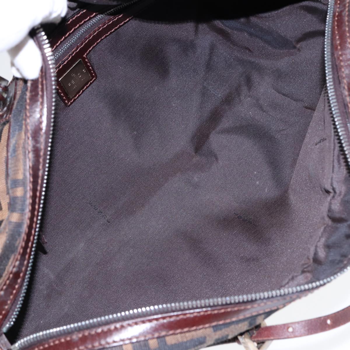 FENDI Zucca Canvas Hand Bag Brown Black Silver88785