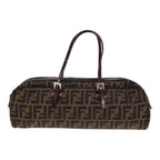 FENDI Zucca Canvas Hand Bag Brown Black Silver88785