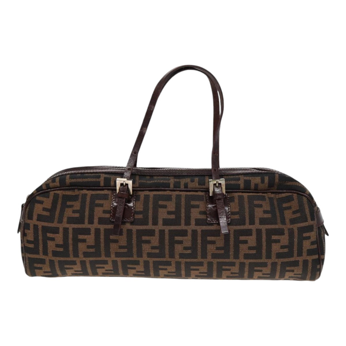 FENDI Zucca Canvas Hand Bag Brown Black Silver88785