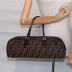 FENDI Zucca Canvas Hand Bag Brown Black Silver88785