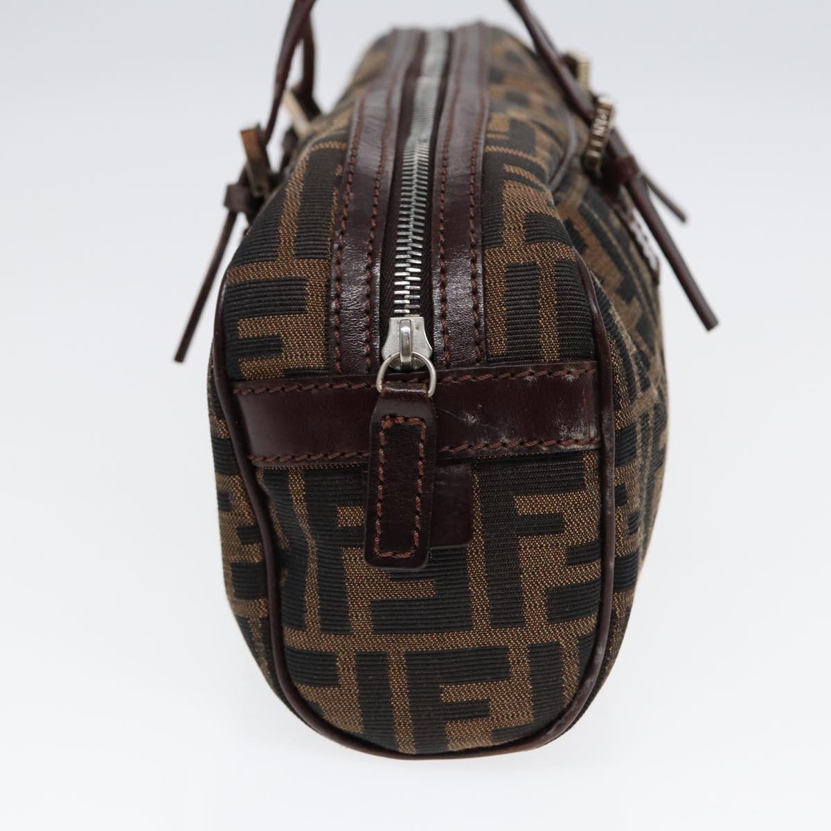 FENDI Zucca Canvas Hand Bag Brown Black Silver88785
