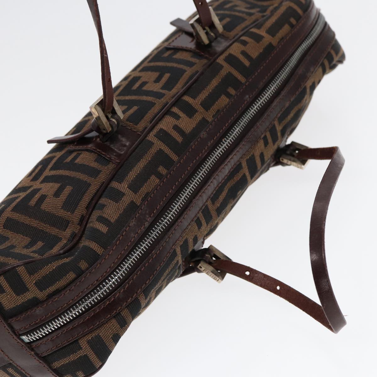 FENDI Zucca Canvas Hand Bag Brown Black Silver88785