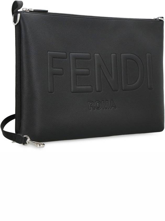 Fendi Embossed Logo Strap Clutch Bag Black