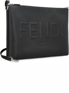 Fendi Embossed Logo Strap Clutch Bag Black