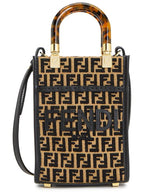 Fendi Sunshine FF Motif Small Tote Bag Black Beige