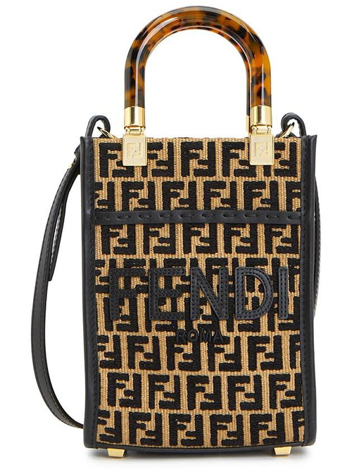 Fendi Sunshine FF Motif Small Tote Bag Black Beige