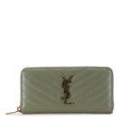 Saint Laurent YSL Logo tening Round Long Wallet 358094 Kerky Olive Leather  Saint Laurent