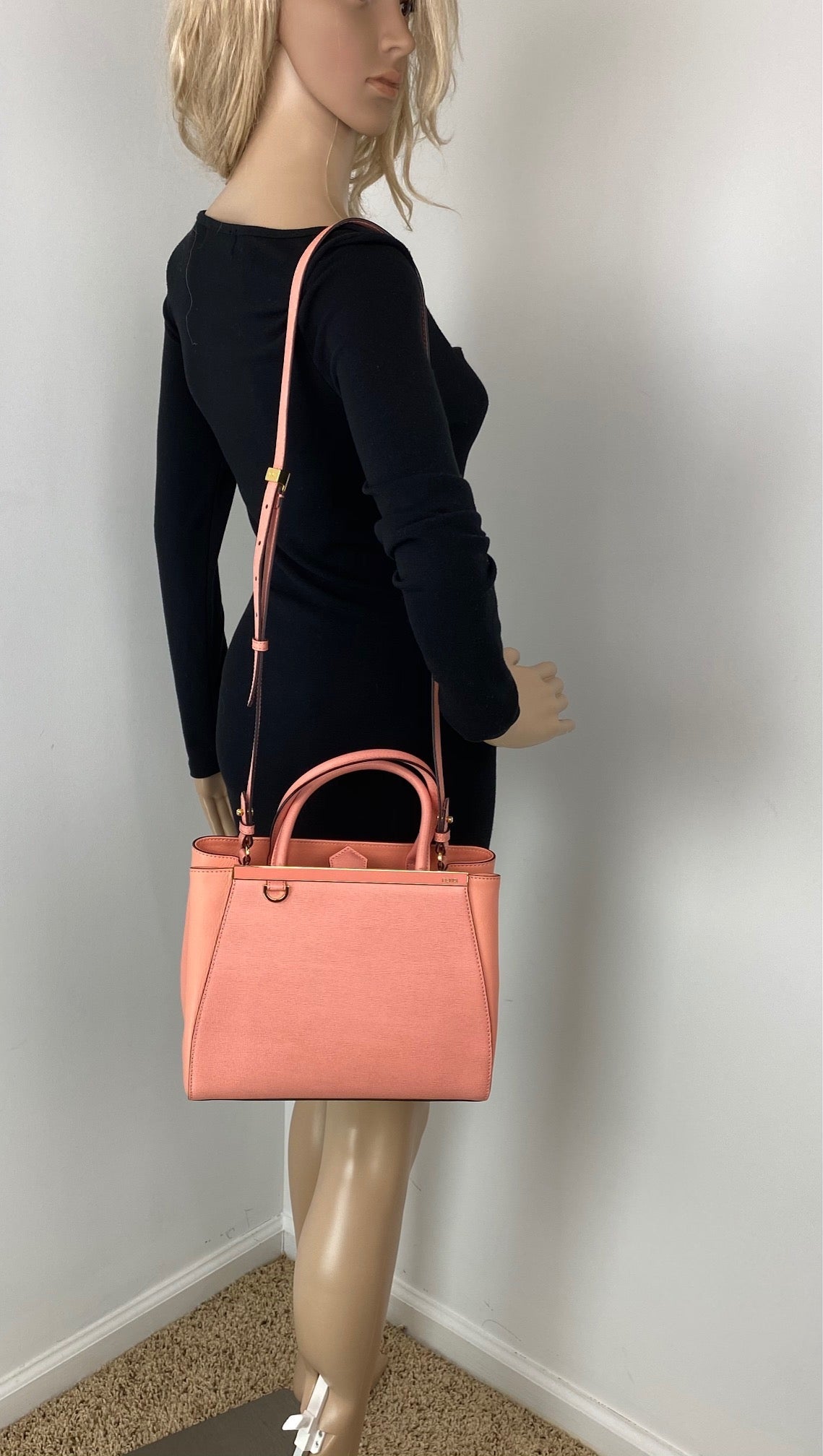 Fendi Vitello Elite Flamingo Petite 2Jours Tote Ecstasy Shoulder crossbody Bag