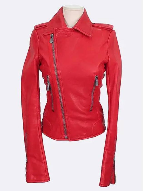 Balenciaga PK7 LM011A RD 2 Red Leather Women s Rider Jacket