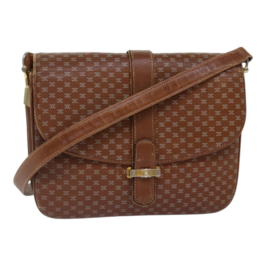 CELINE Macadam Canvas Shoulder Bag Brown Gold Auth 89107