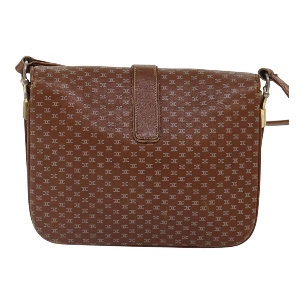 CELINE Macadam Canvas Shoulder Bag Brown Gold Auth 89107