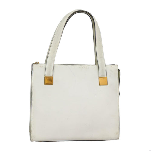 CELINE Hand Bag Leather White Gold Auth 89113