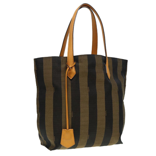 FENDI Pecan Canvas Tote Bag Brown Black gold89144