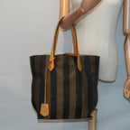 FENDI Pecan Canvas Tote Bag Brown Black gold89144