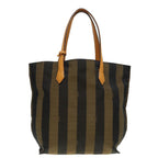 FENDI Pecan Canvas Tote Bag Brown Black gold89144