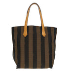 FENDI Pecan Canvas Tote Bag Brown Black gold89144