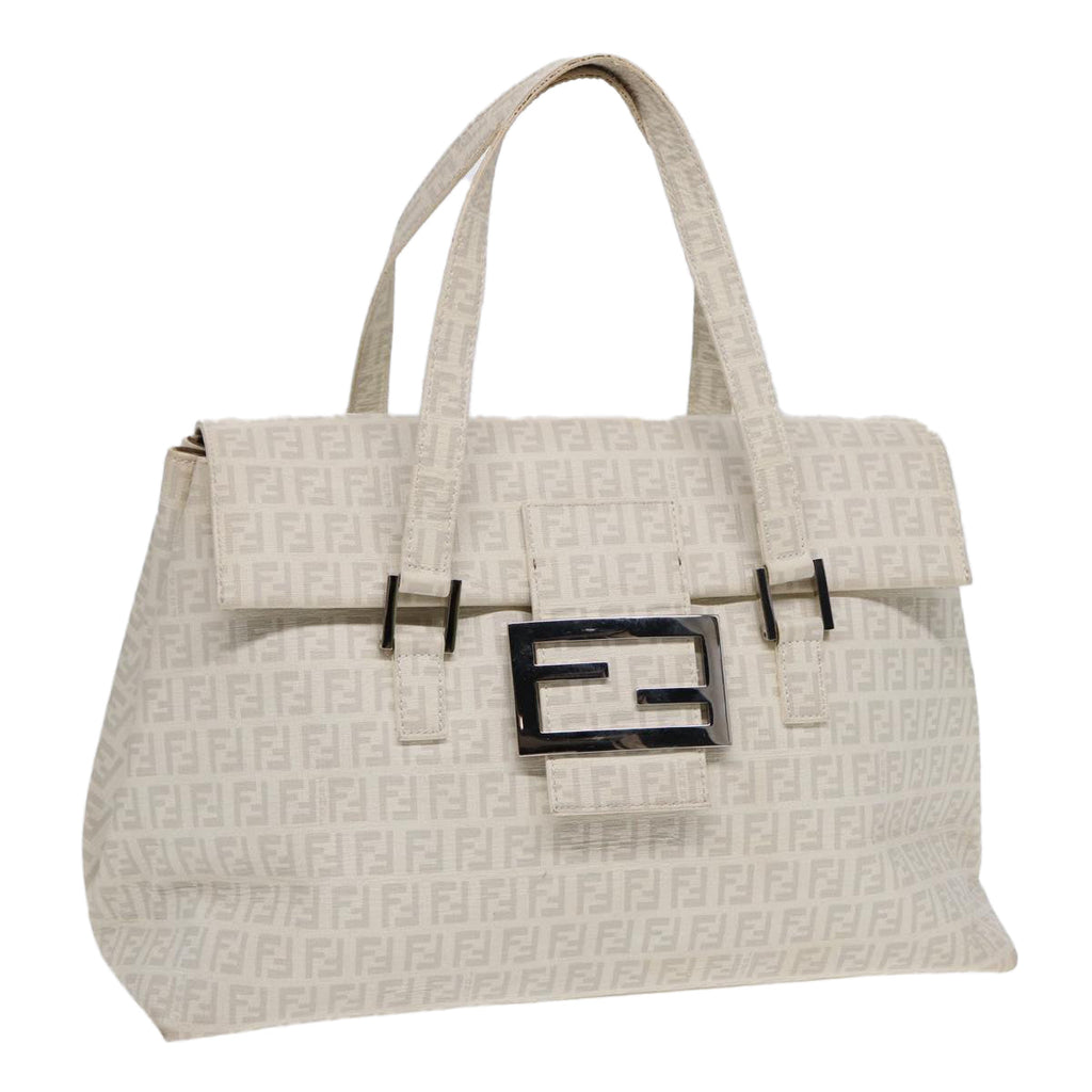FENDI Zucchino Canvas Mamma Bucket Hand Bag White Silver89238