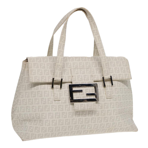 FENDI Zucchino Canvas Mamma Bucket Hand Bag White Silver89238