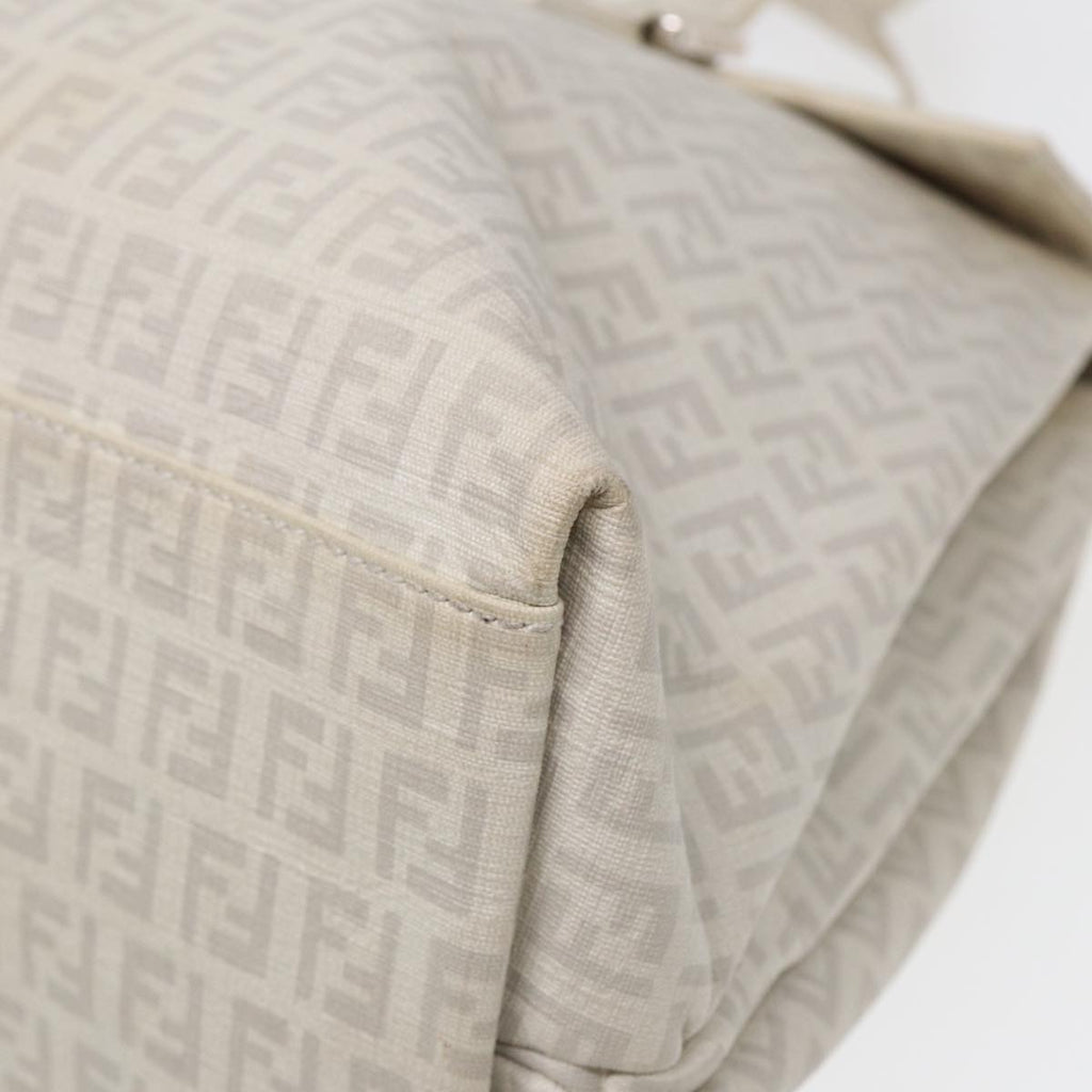 FENDI Zucchino Canvas Mamma Bucket Hand Bag White Silver89238