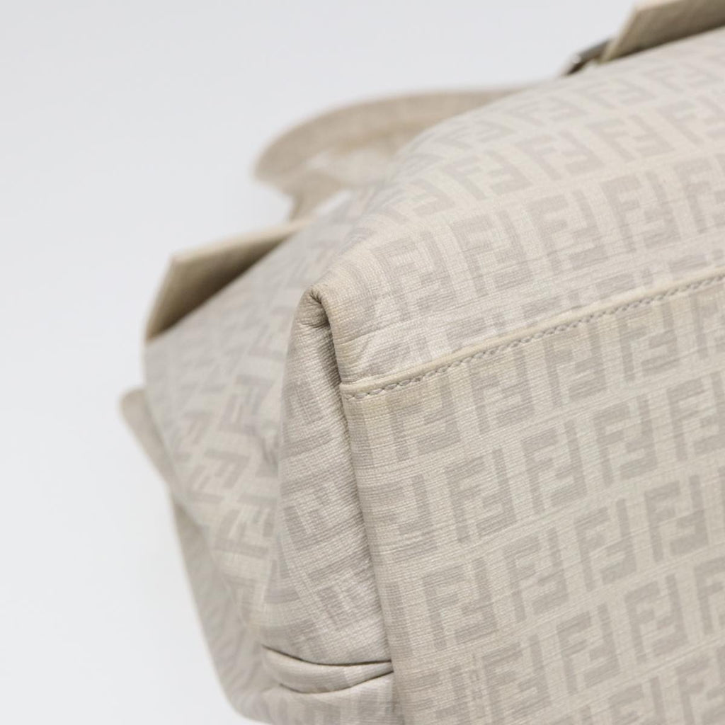 FENDI Zucchino Canvas Mamma Bucket Hand Bag White Silver89238