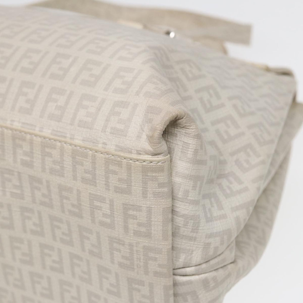 FENDI Zucchino Canvas Mamma Bucket Hand Bag White Silver89238