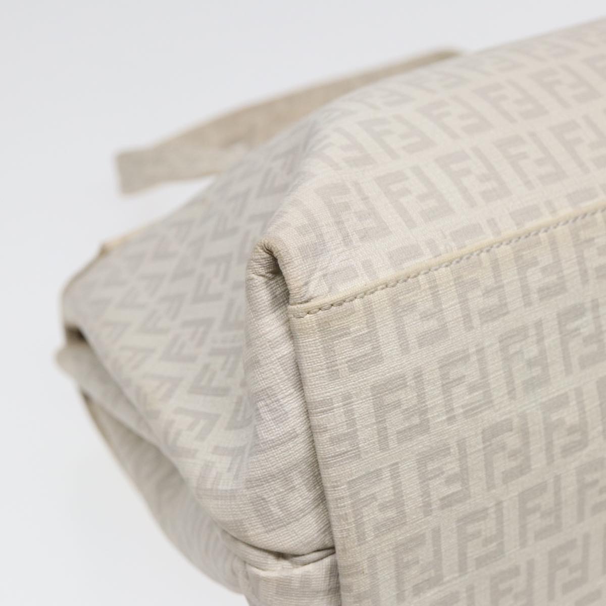 FENDI Zucchino Canvas Mamma Bucket Hand Bag White Silver89238
