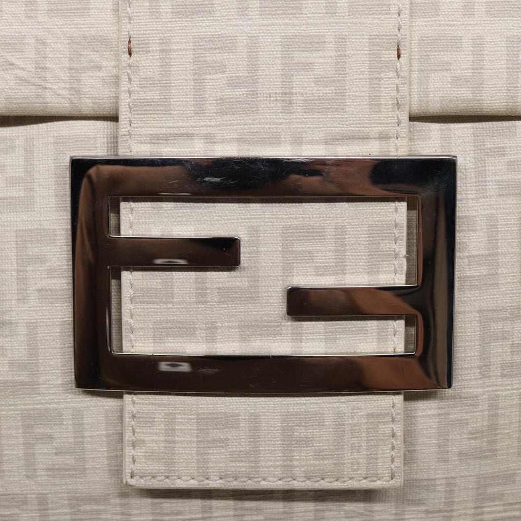 FENDI Zucchino Canvas Mamma Bucket Hand Bag White Silver89238