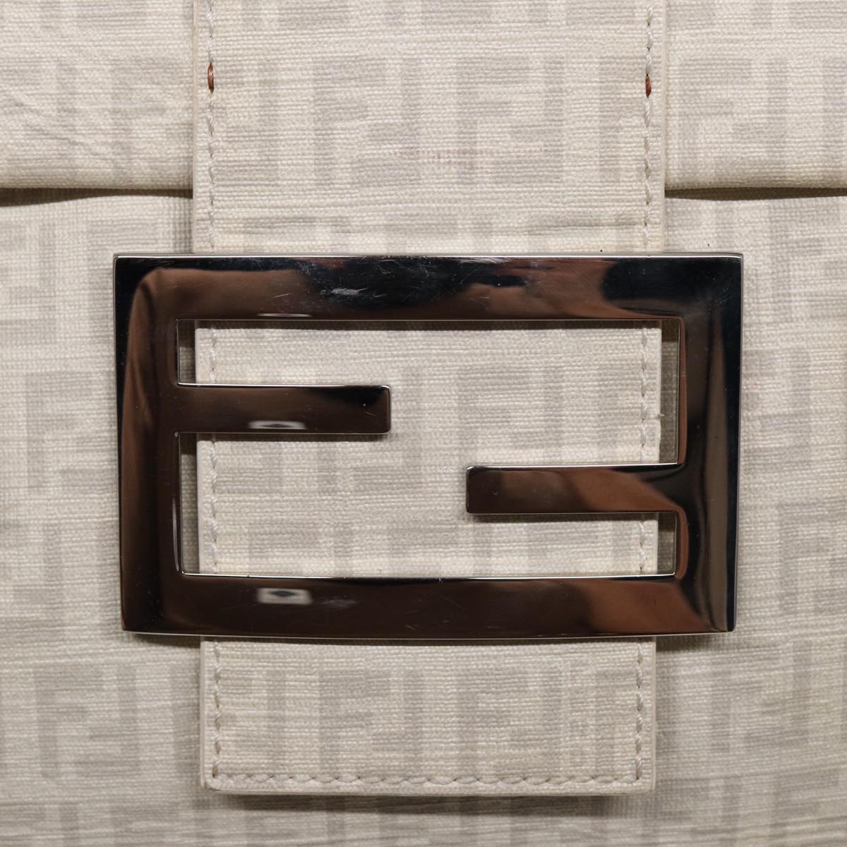 FENDI Zucchino Canvas Mamma Bucket Hand Bag White Silver89238