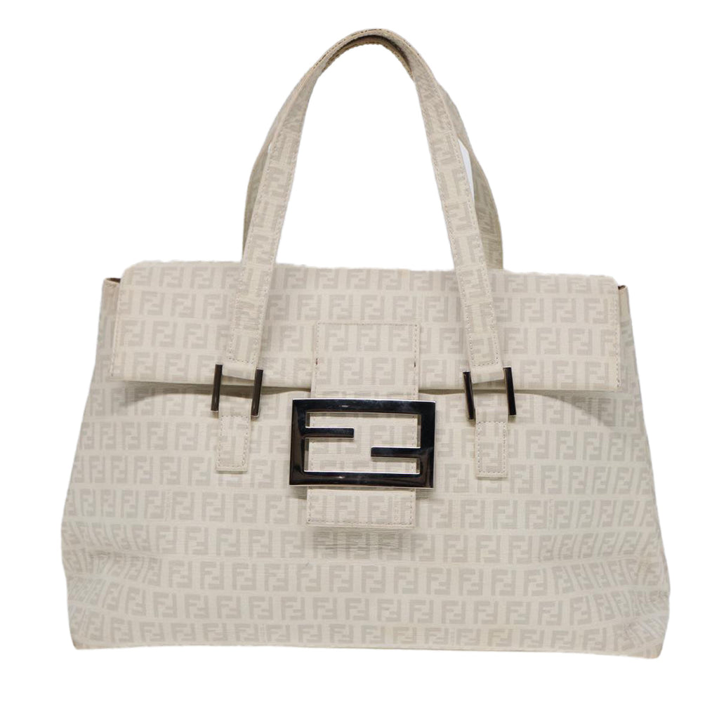 FENDI Zucchino Canvas Mamma Bucket Hand Bag White Silver89238